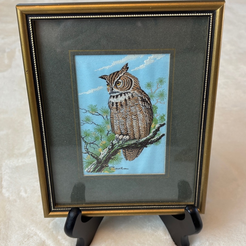 Vintage Cash's Coventry England Woven Owl Art in Elegant Frame- Fabulous!